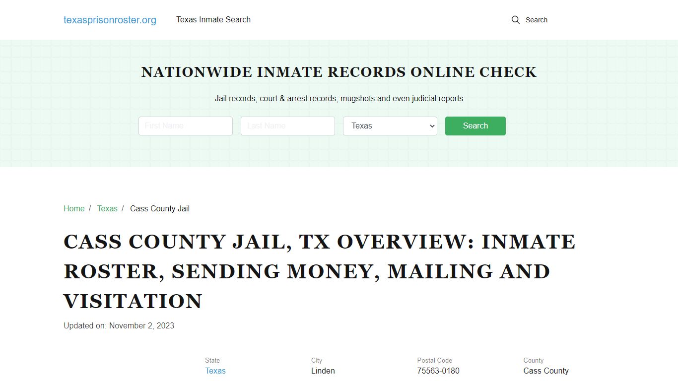 Cass County Jail, TX: Offender Search, Visitation & Contact Info
