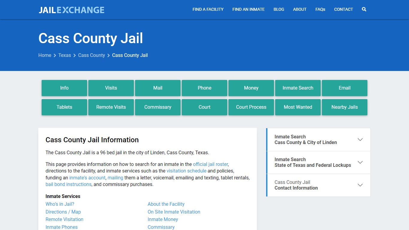 Cass County Jail, TX Inmate Search, Information